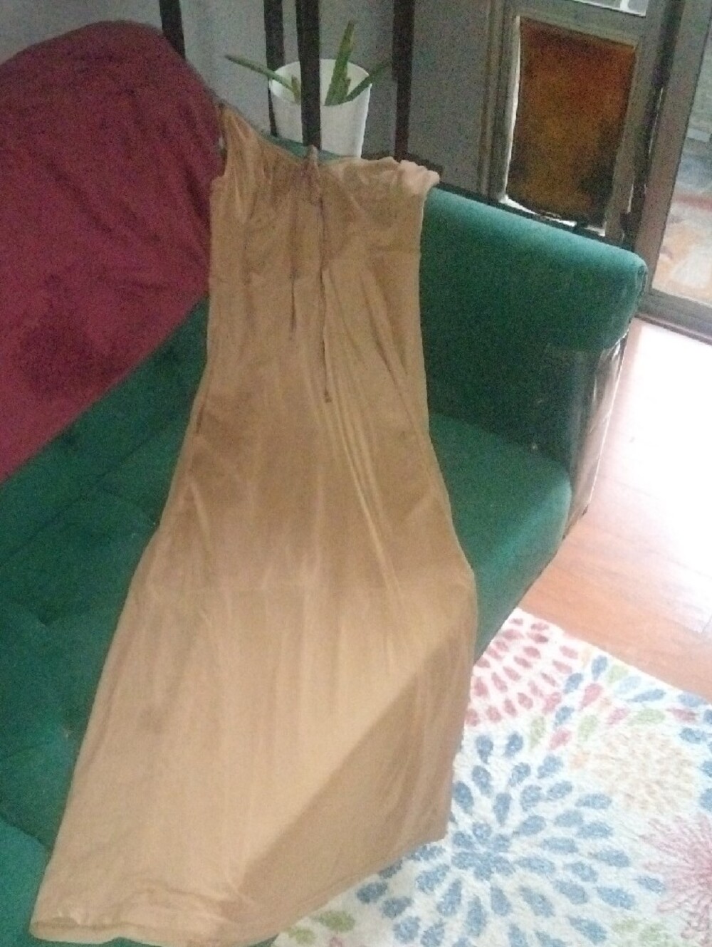 Women’s Tan Maxi Dress with Tie Front - Picture 2 of 3